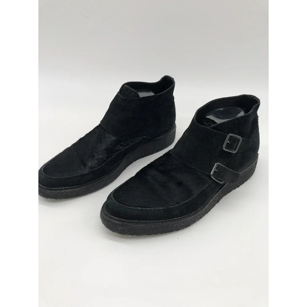 All Saints Mens Black Boot Double Monk Crepe Sole 43 us 9 9.5 Leather Suede Hair